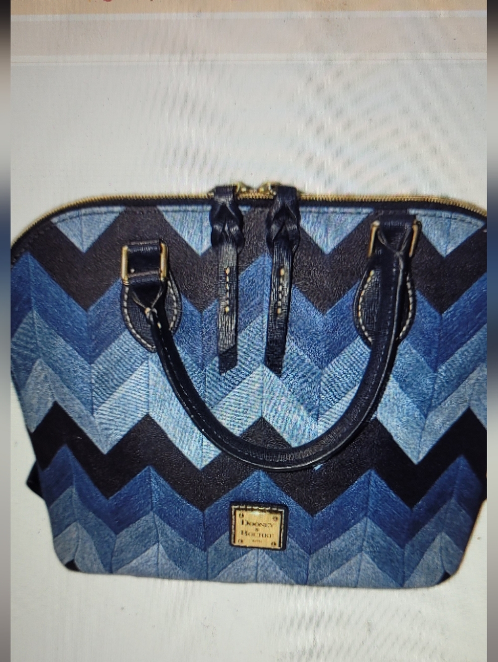 Dooney & Bourke Navy and Denim Chevron Satchel EUC - Picture 6 of 16